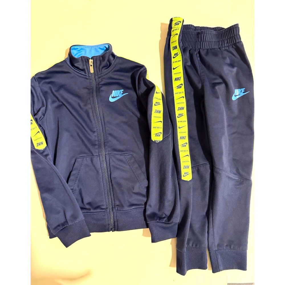 Nike Boys 2-Piece Tracksuit Set Zip Jacket & Pants Navy/Green/Blue 4T